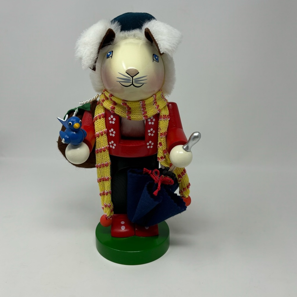 Steinbach German Wooden Nutcracker CHUBBY HAPPY RABBIT Easter Blue Umbrella